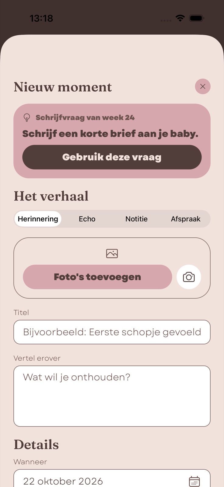 Een nieuw moment of notitie toevoegen in Littlestep